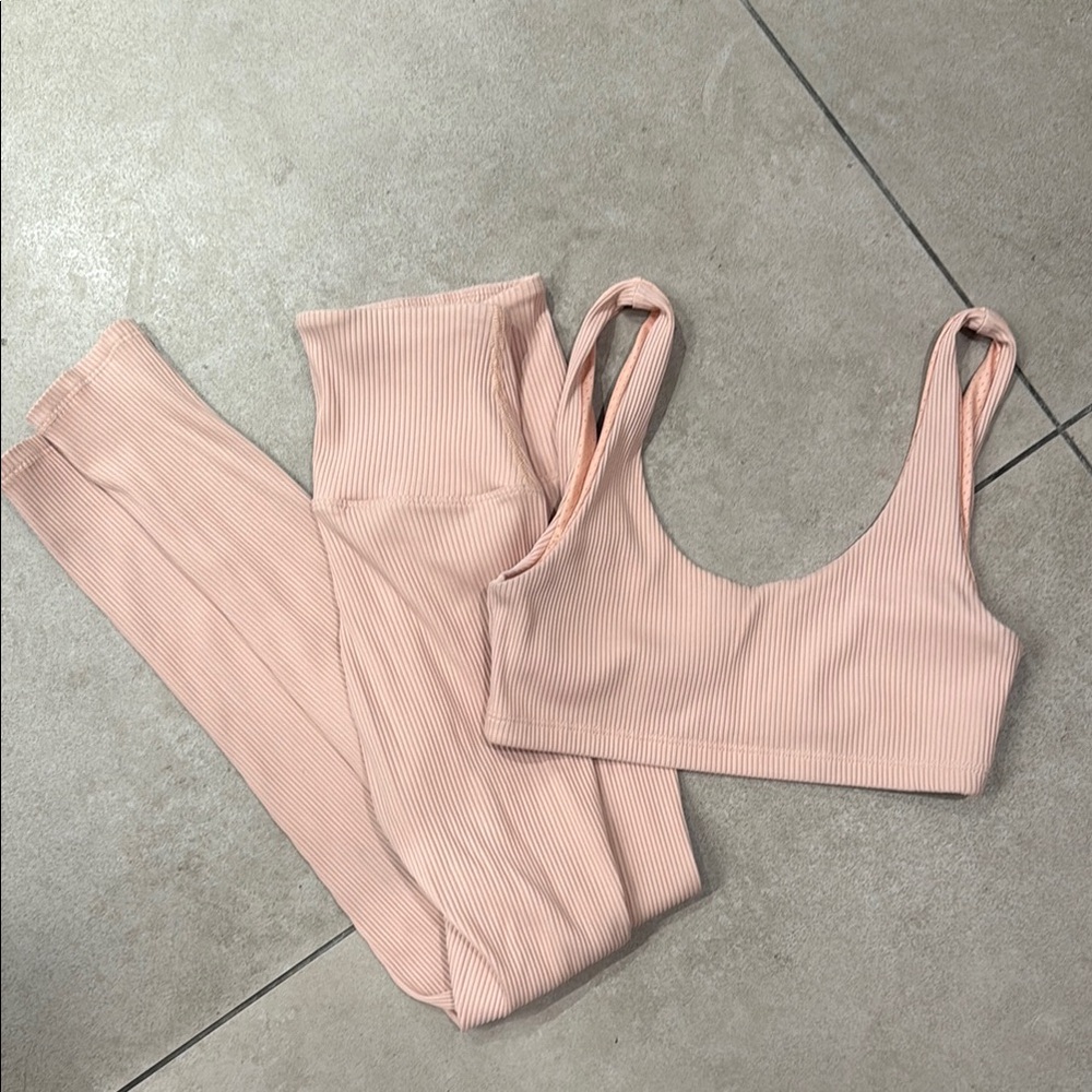 Carbon38 Pink Ribbed Leggings and Top Set